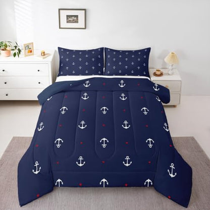 Nautical Bedding Twin Navy Blue Anchor Comforter Sets 1 Pillowcase