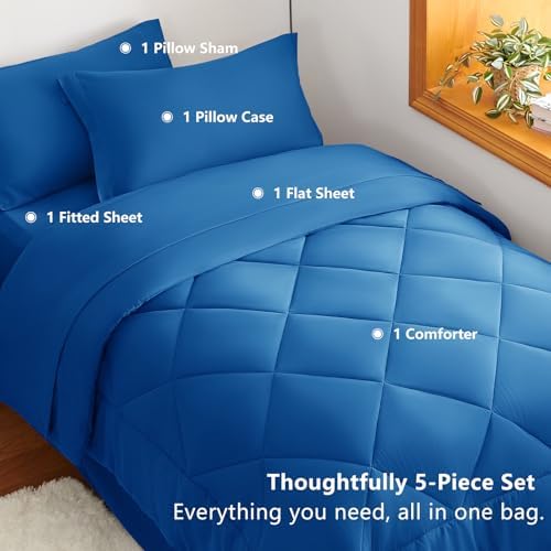 CozyLux Twin XL Comforter Set 68"x88" Classic Blue - 5 Piece Bed in a Bag