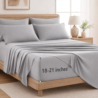 CozyLux King Size Sheets Set 6-Piece, 21-Inch Deep Pocket, Soft Feel