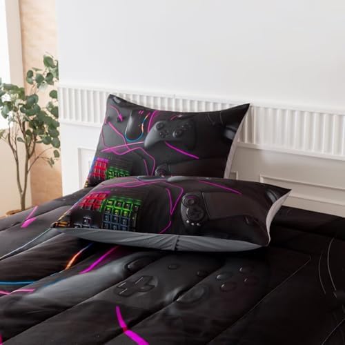 Gaming Comforter for Boys Teens,Game Bedding Sets Twin,Kids Gamer Comforter Set,Video Game Bedroom Bed Set Controller Duvet All Season 3 Piece