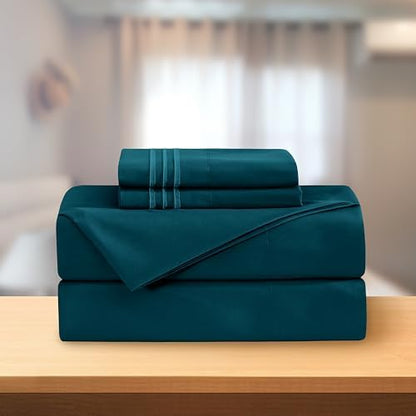 Elegant Comfort Luxury 4-Piece Bed Sheet Set - Luxury Bedding 1500 Thread Count Egyptian Quality Microfiber, Wrinkle Resistant Cool & Breathable, Easy Elastic Fitted, Queen, Marine Teal