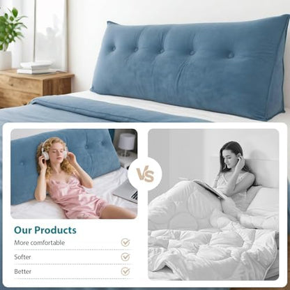 FAHKNS Wedge Pillow Headboard King, Removable Bed Wedge Pillow for Headboard, Triangle Headboard Pillow for Bed, Sofa, Patio, Glass Window Floor, Blue