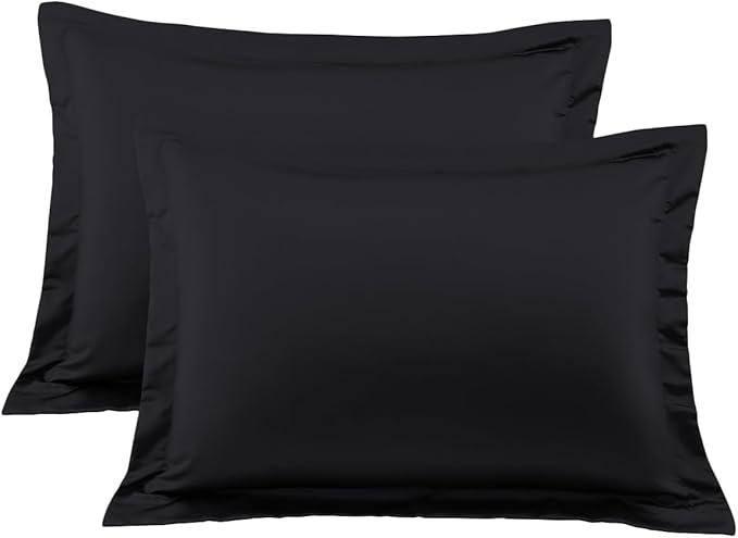 Queen Pillow Shams Set of 2 Black Pillow Shams Queen Size 20x30 Pillow Covers 100% Egyptian Cotton 600 Thread Count Soft Skin Friendly Cushion Cover Cases Decorative Pillow Shams for Bed