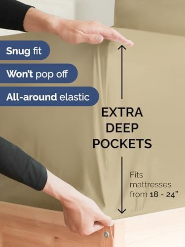 CGK Linens Extra Deep King Fitted Sheet - Fitted Sheet Only - Beige