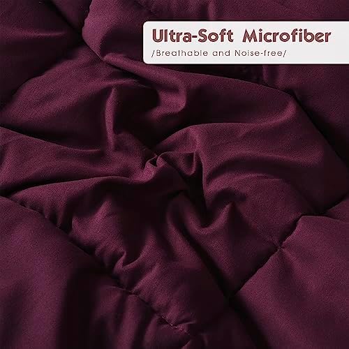 HIG 3pc Plum Queen Comforter Set - All Season Reversible Down Alternative Comforter with Two Shams - Quilted Duvet Insert with Corner Tabs - Box Stitched - Breathable, Soft, Fluffy
