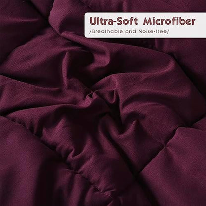 HIG 3pc Plum Queen Comforter Set - All Season Reversible Down Alternative Comforter with Two Shams - Quilted Duvet Insert with Corner Tabs - Box Stitched - Breathable, Soft, Fluffy