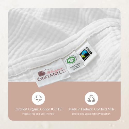 100% Cotton Organic Muslin Throw Blanket for Adults GOTS & Fairtrade Certified Organic Cotton - Couch Living Room and Bedroom Decor - 4 Layer Super Soft and Cozy (White, Throw)