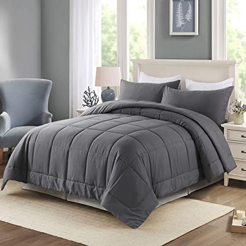 DOWNCOOL Twin Comforter Set -All Season Bedding Comforters Sets with 1 Pillow Case -2 Pieces Bed Set Down Alternative Comforter Set -Grey Twin Bedding Sets(64"x88")