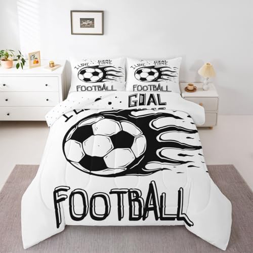 Erosebridal Football Bedding Twin Soccer Comforter Sports Comforter Sets for Boys Girls Gamer Gaming Quilt Black and White Duvet Set 2 Piece with 1 Pillow Sham Grunge Room Decor Aesthetic, Breathable