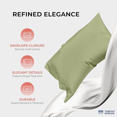 THREAD SPREAD 100% Egyptian Cotton Sheets California King Size - 1200 Series Plush Collection Cal King Size Sheets Set, 4 PC Luxury Bedsheet (Sage Green), Soft, Cooling, 17" Deep Pocket Bedsheet Set