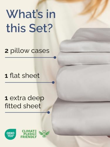 Extra Deep Pocket Cal King Sheet Set - Breathable & Cooling - French Grey