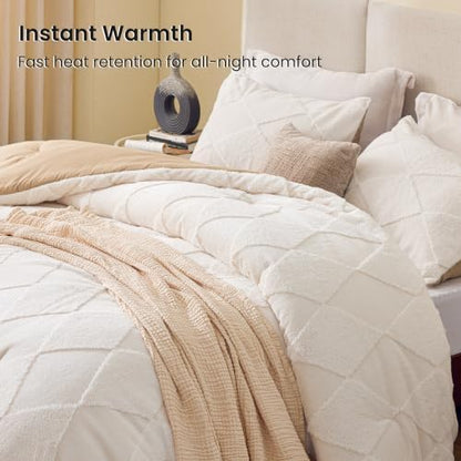 EXQ Home Tufted Diamond Comforter Set King, 3 Pieces Bed Set,Beige