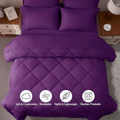ELNIDO QUEEN® Purple King Size Comforter Set - 7 Pieces Comforter King Size, Ultra Soft Bed in a Bag Bedding Sets with All Season Comforter, Flat Sheet, Fitted Sheet and Pillowcases and Shams