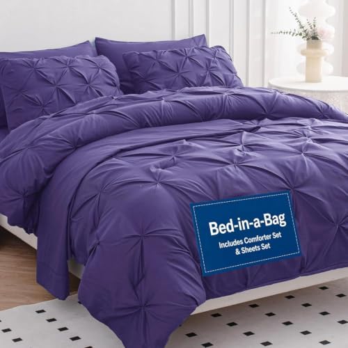 LANE LINEN 7 Piece King Comforter Set Purple Microfiber All Season