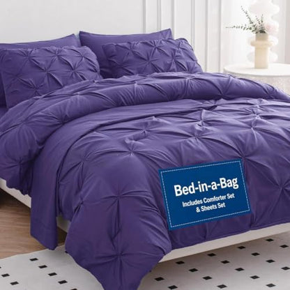 LANE LINEN 7 Piece King Comforter Set Purple Microfiber All Season