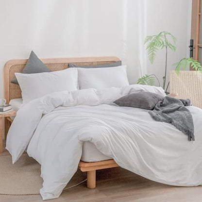 BESTOUCH Cotton Solid Duvet Cover Set Bright White Oversized King