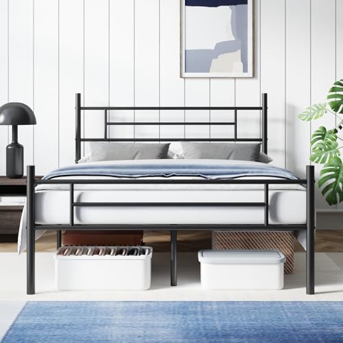 Avenco Metal Platform Bed Frame Full Size with Classical Headboard and Footboard, 14 Inch, Under Bed Storage, Strong Metal Slats Support, Mattress Foundation, No Box Spring Needed