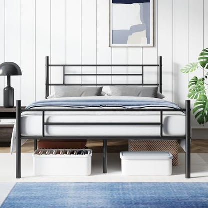 Avenco Metal Platform Bed Frame Full Size with Classical Headboard and Footboard, 14 Inch, Under Bed Storage, Strong Metal Slats Support, Mattress Foundation, No Box Spring Needed