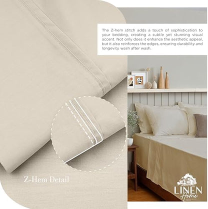 Linen Home 100% Cotton Percale Cal King Sheets 4Pc Cooling Set Light Taupe