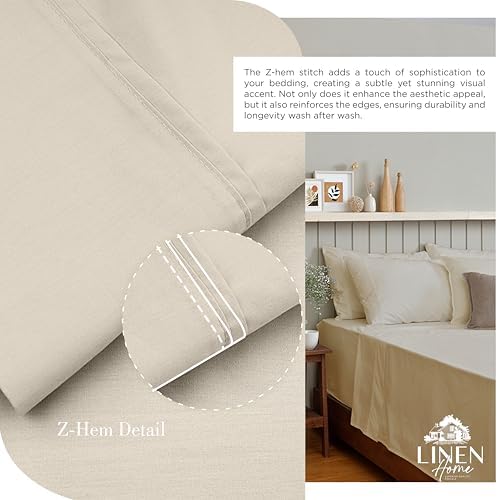 Linen Home 2-Pack King Sheet Set, 100% Cotton Percale Bedding, 8-Piece Value Bundle, Deep Pocket Cooling Bed Sheets for Hot Sleepers, Breathable & Crisp Hotel Quality, Long-Staple Cotton, Light Taupe