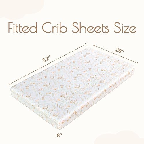 Fitted Crib Sheets for Boys and Girls, 2 Pieces 52"x28" 100% Cotton Crib Mattress Sheet, Absorbent Baby and Toddler Bed Sheets, Mattress Cover OEKO-TEX Cribs Sheet Set, Green Woodland Neutral Gift Set