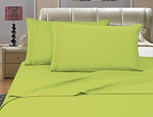 Elegant Comfort Luxurious Bed Sheets Set on Amazon 1500 Premier Wrinkle,Fade and Stain Resistant 4-Piece Bed Sheet Set, Deep Pocket, Twin/Twin XL Lime