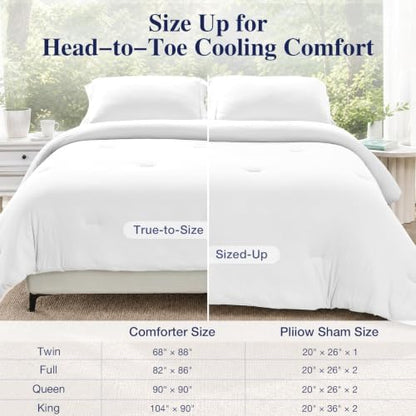 MUXHOMO Cooling Comforter Set Queen Size, Lightweight Summer Comforter for Hot Sleeper, Reversible Bedding with ICY Cooling Surface, Includes 1 Comforter (90"x90") and 2 Shams (20"x 26"), White