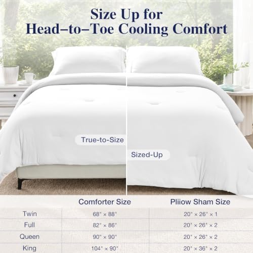 MUXHOMO Cooling Comforter Set King Size, Lightweight Summer Comforter for Hot Sleeper, Reversible Bedding with ICY Cooling Surface, Includes 1 Comforter (104"x90") and 2 Shams (20"x 36"), White