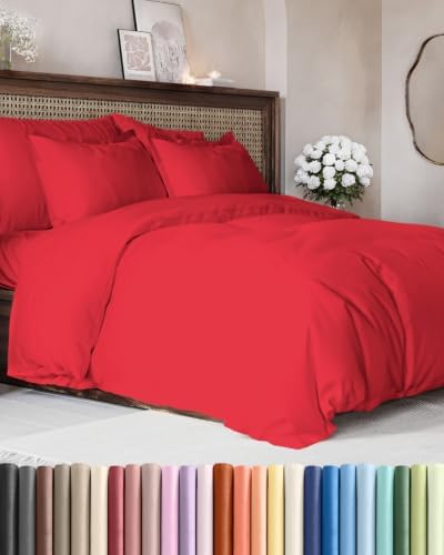 Duvet Cover King Size - Extra Soft 3 Piece with Zipper Closure - Red