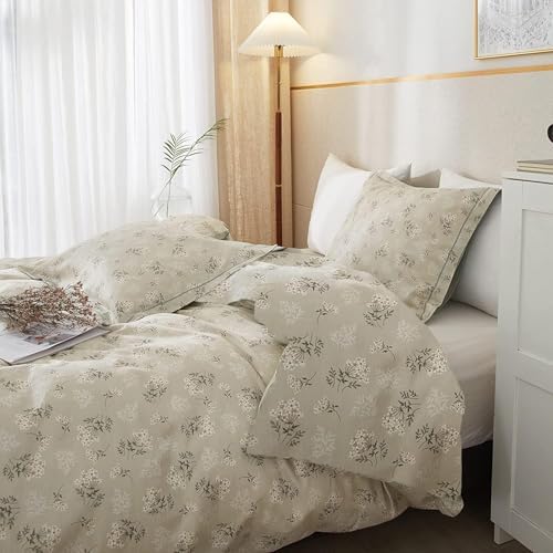 LifeTB Vintage Boho Floral Comforter Set Queen Soft Fluffy Beige Floral Bedding Comforter Set 1 Queen Comforter with 2 Pillowcases Garden Style Vintage Flower Botanical Comforter Set for All Seasons