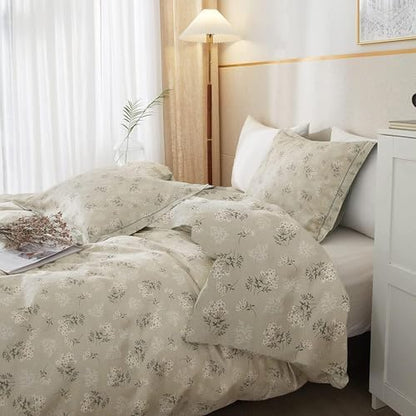 LifeTB Vintage Boho Floral Comforter Set Queen Soft Fluffy Beige Floral Bedding Comforter Set 1 Queen Comforter with 2 Pillowcases Garden Style Vintage Flower Botanical Comforter Set for All Seasons