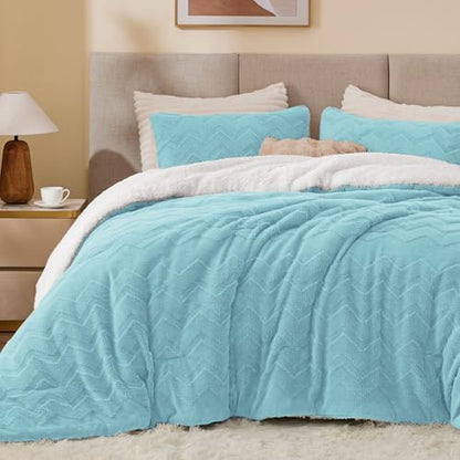 BEDELITE Fluffy Sherpa Twin Comforter Set,Light Blue