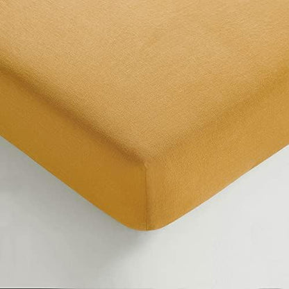 Sijo Stone Washed Organic French Linen Bed Sheet Set, GOTS Certified Organic, Best Cooling Linen Sheet Award by Sleep Foundation, 3 Piece - 2 Pillowcases and 1 Fitted Sheet (Turmeric, Full)