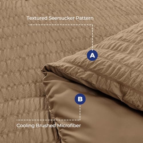 HYMOKEGE Brown Twin Comforter Set Seersucker 5 Pieces, All Season Luxury Bed in a Bag for Bedroom, Bedding Set with Comforter, Sheets, Pillowcase & Sham