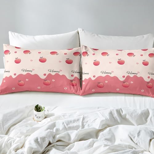 Erosebridal Peach Duvet Cover Full Size Pink Bedding Set for Adult Women Kids Girls Pink Reversible Luxury Comforter Cover (1 Duvet Cover + 2 Pillow Cases)