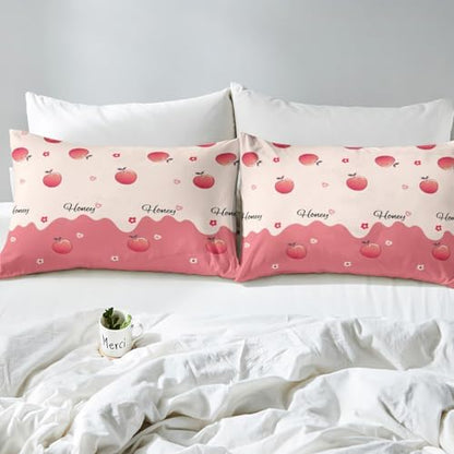Erosebridal Peach Duvet Cover Full Size Pink Bedding Set for Adult Women Kids Girls Pink Reversible Luxury Comforter Cover (1 Duvet Cover + 2 Pillow Cases)