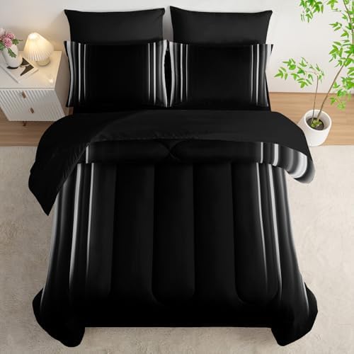 Nttopship White and Black Bedding Set King Size Abstract Ombre Comforter Set Bedding Set 7 Piece in A Bag,Dark Quilt Set Mordern Art Decor All Seasons with Pillowcases,Flat, Fitted Sheet