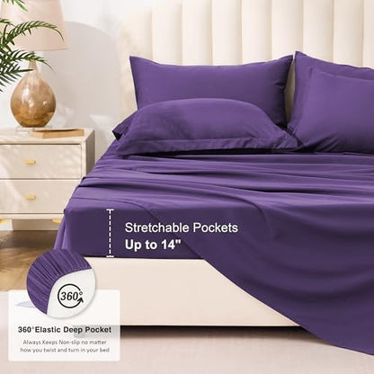 Love's cabin Twin XL Comforter Set Dark Purple, 5 Pieces Twin XL Bed in a Bag, All Season Bedding Sets with 1 Comforter, 1 Flat Sheet, 1 Fitted Sheet, 1 Pillowcase and 1 Pillow Sham