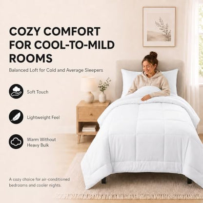 CozyLux Twin Comforter Set White - 5 Pieces Bed in a Bag