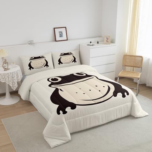 jejeloiu Japanese Frog Comforter Set Twin Size Kids Traditional Retro Bedding Set Boys Girls Teens Tropical Amphibian Duvet Breathable Funny Animal Quilt Bedroom Decor,1 Comforter with 1 Pillowcase