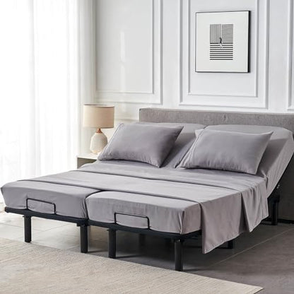 Kingnex Split California King Sheets Set for Adjustable Bed Grey