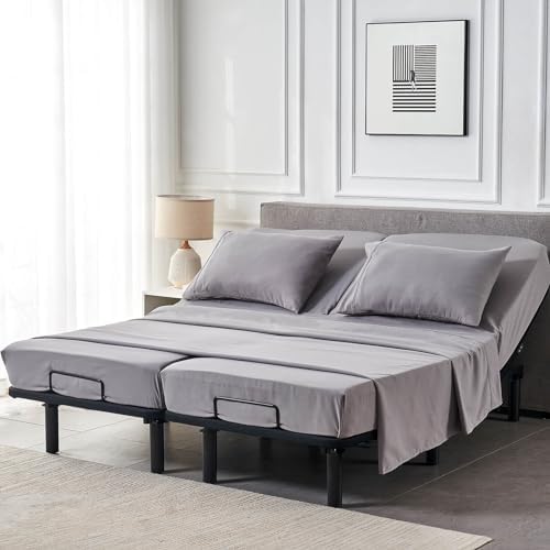 Kingnex Split Queen Sheets for Adjustable Bed Soft 1800 Microfiber 5 Pieces Include 2 30x80 Fitted Sheets 1 Flat Sheet 2 Queen Size Pillowcases Grey