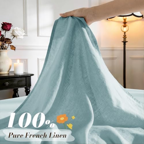 SONORO KATE 100% French Linen Queen Size Sheets Set,Natural Flax Bedding