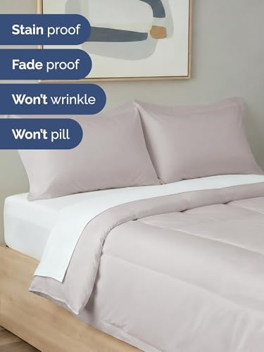 Queen Comforter Set - Light Grey Bedding for All Seasons - 3 Piece Bed Set