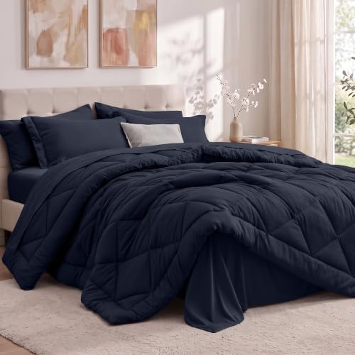 Utopia Bedding Queen Comforter Set, Bed in a Bag 7 Piece, Navy