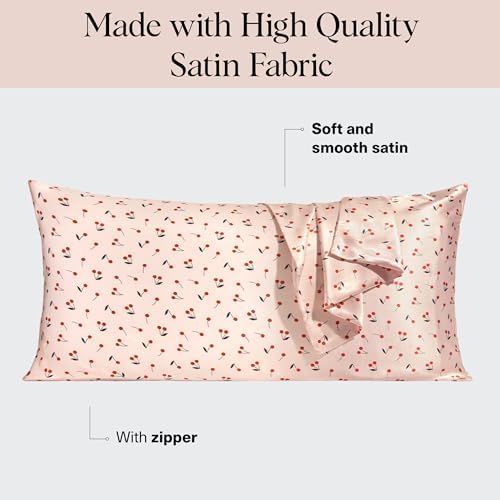 Kitsch Satin Pillowcase with Zipper - King Size, Cherry Print