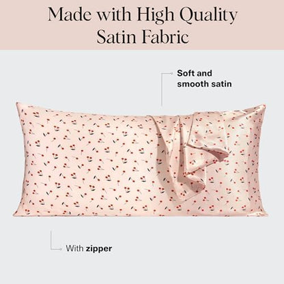 Kitsch Satin Pillowcase with Zipper - King Size, Cherry Print
