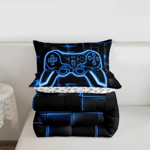 Feelyou Kids Gamer Comforter Set Full Size Blue Black Bedding Set Boys