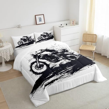 Feelyou Cool Motocross Comforter Set Toddler Size Dirt Bike Bedding Set Ultra Soft Motorcycle Racer Comforter for Kids Boys Girls Extreme Sports Duvet Quilt Bedroom Decor Motorbike Quilt
