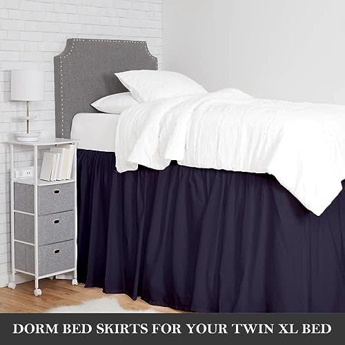 Crown Collection 34 Inch Drop Twin XL Size Dorm Bed Solid Bed Skirt Stylish Ruffled Pattern Split Corner Easy Fit Easy Care Fade & Wrinkle Resistant- Micorfiber